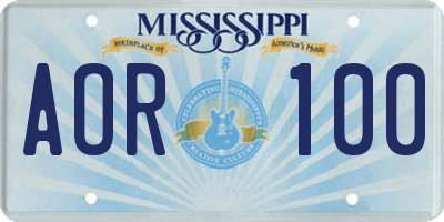 MS license plate AOR100