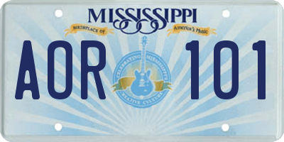 MS license plate AOR101