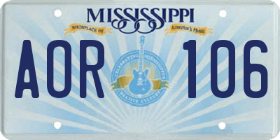 MS license plate AOR106