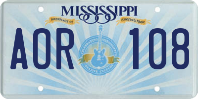 MS license plate AOR108
