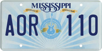MS license plate AOR110