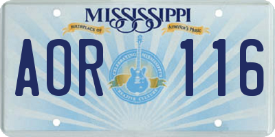 MS license plate AOR116