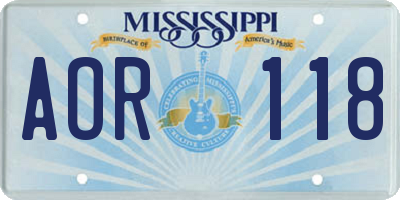 MS license plate AOR118