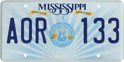 MS license plate AOR133