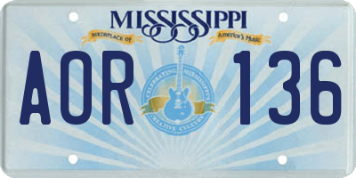 MS license plate AOR136