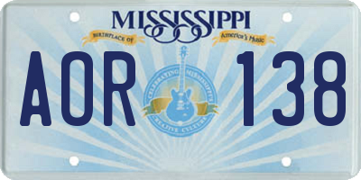 MS license plate AOR138