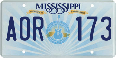 MS license plate AOR173