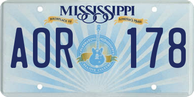 MS license plate AOR178