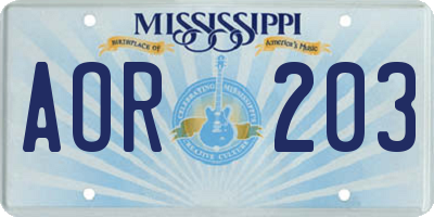 MS license plate AOR203