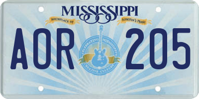 MS license plate AOR205