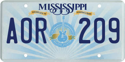 MS license plate AOR209