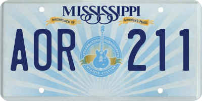 MS license plate AOR211