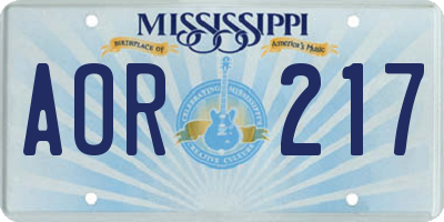 MS license plate AOR217