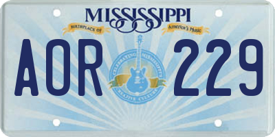 MS license plate AOR229