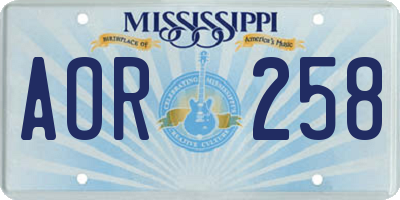 MS license plate AOR258