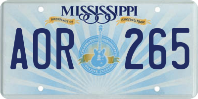 MS license plate AOR265