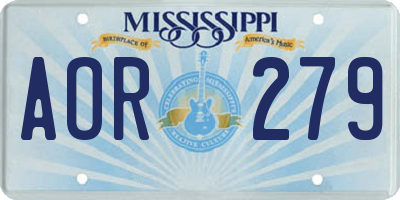 MS license plate AOR279