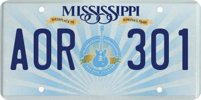 MS license plate AOR301