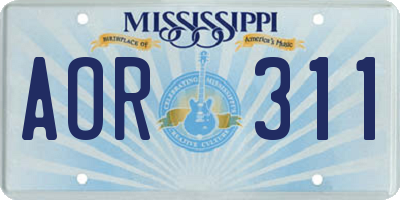 MS license plate AOR311