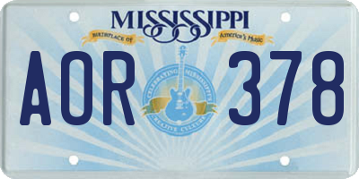 MS license plate AOR378