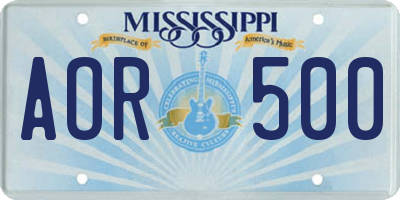 MS license plate AOR500