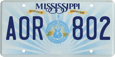 MS license plate AOR802