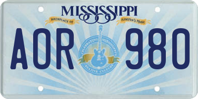 MS license plate AOR980