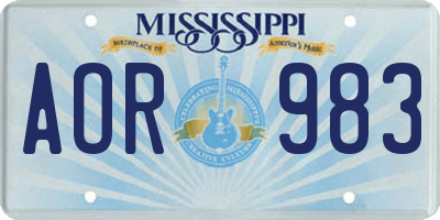 MS license plate AOR983