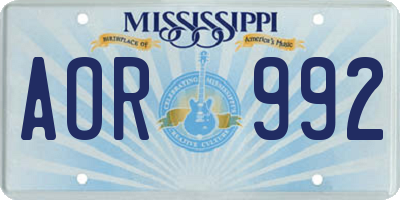 MS license plate AOR992