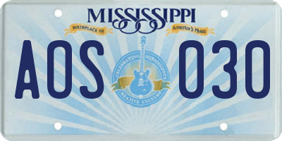 MS license plate AOS030