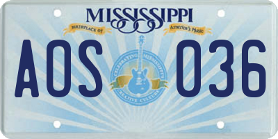 MS license plate AOS036