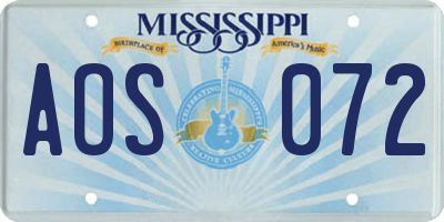 MS license plate AOS072