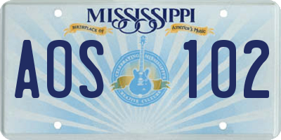 MS license plate AOS102