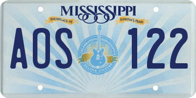 MS license plate AOS122