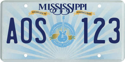 MS license plate AOS123