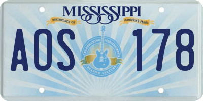 MS license plate AOS178