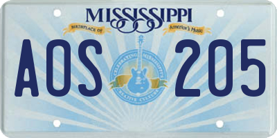 MS license plate AOS205