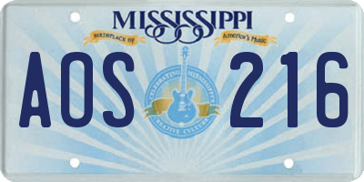 MS license plate AOS216