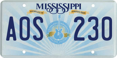 MS license plate AOS230