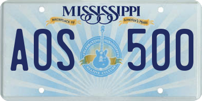MS license plate AOS500