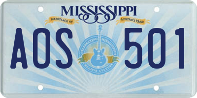 MS license plate AOS501