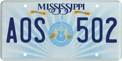 MS license plate AOS502