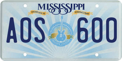 MS license plate AOS600