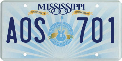 MS license plate AOS701