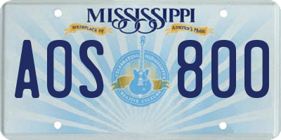 MS license plate AOS800