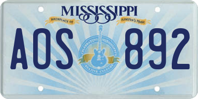 MS license plate AOS892