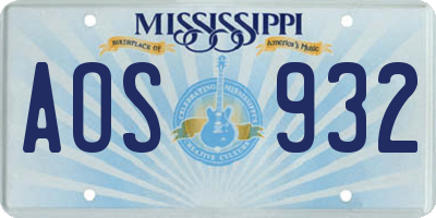 MS license plate AOS932