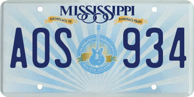 MS license plate AOS934