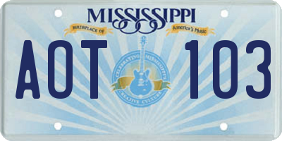 MS license plate AOT103