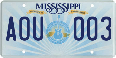 MS license plate AOU003
